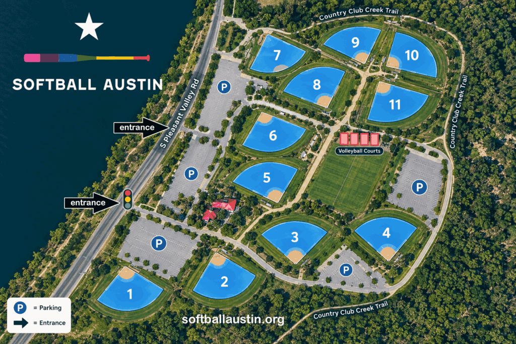 Krieg Fields Softball Complex Map - Softball Austin
